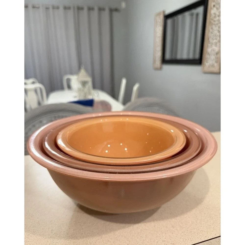 Vintage Pyrex Autumn Nesting Bowls Set of Three Made in the USA Rainbow Mixing